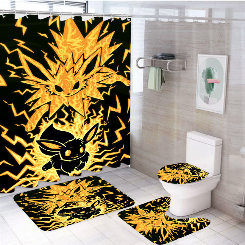 Pokemon Evolution Eevee To Jolteon 4Pcs Bathroom Set Shower Curtain