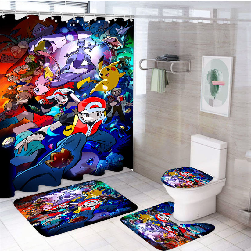 Pokemon Fire Red Fanart 4Pcs Bathroom Set Shower Curtain