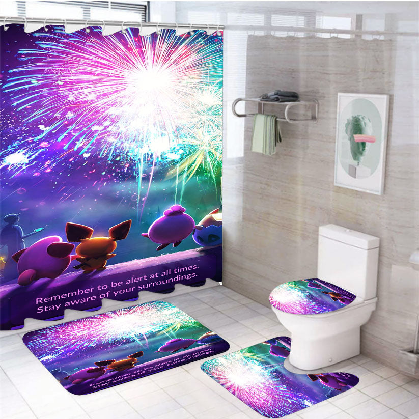 Pokemon Friend Quotes 4Pcs Bathroom Set Shower Curtain