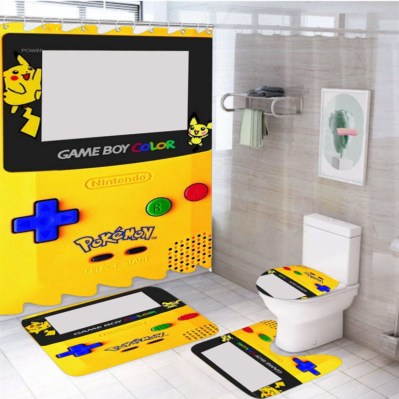 Pokemon Game Boy Color Pikachu 4Pcs Bathroom Set Shower Curtain