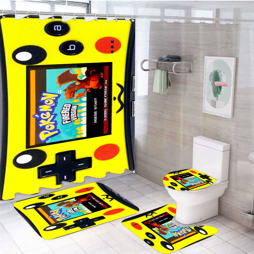 Pokemon Gameboy Advance 4Pcs Bathroom Set Shower Curtain