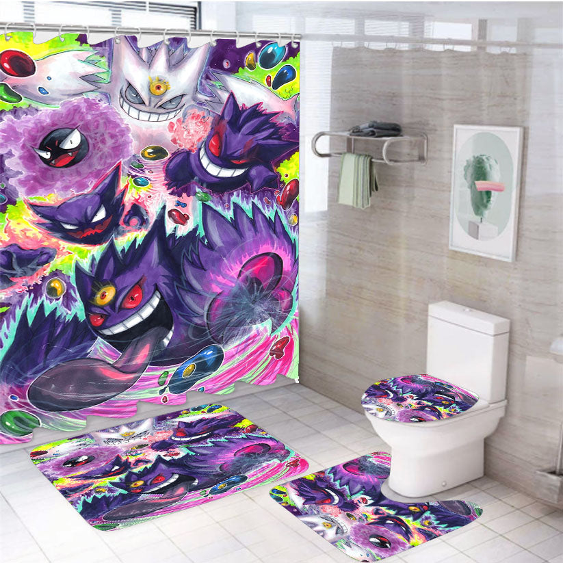 Pokemon Gastly Evolve Ghost Type 4Pcs Bathroom Set Shower Curtain