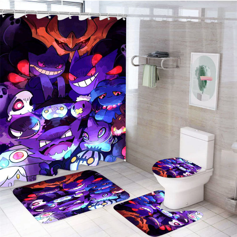 Pokemon Gengar Doodle 4Pcs Bathroom Set Shower Curtain