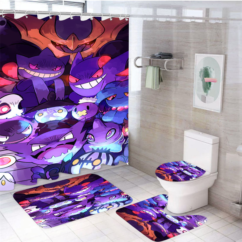 Pokemon Ghost Collections 4Pcs Bathroom Set Shower Curtain