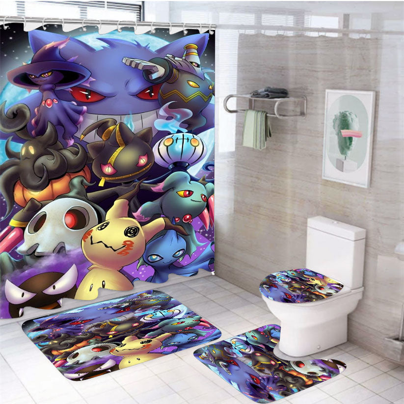 Pokemon Ghost Type Collections 4Pcs Bathroom Set Shower Curtain