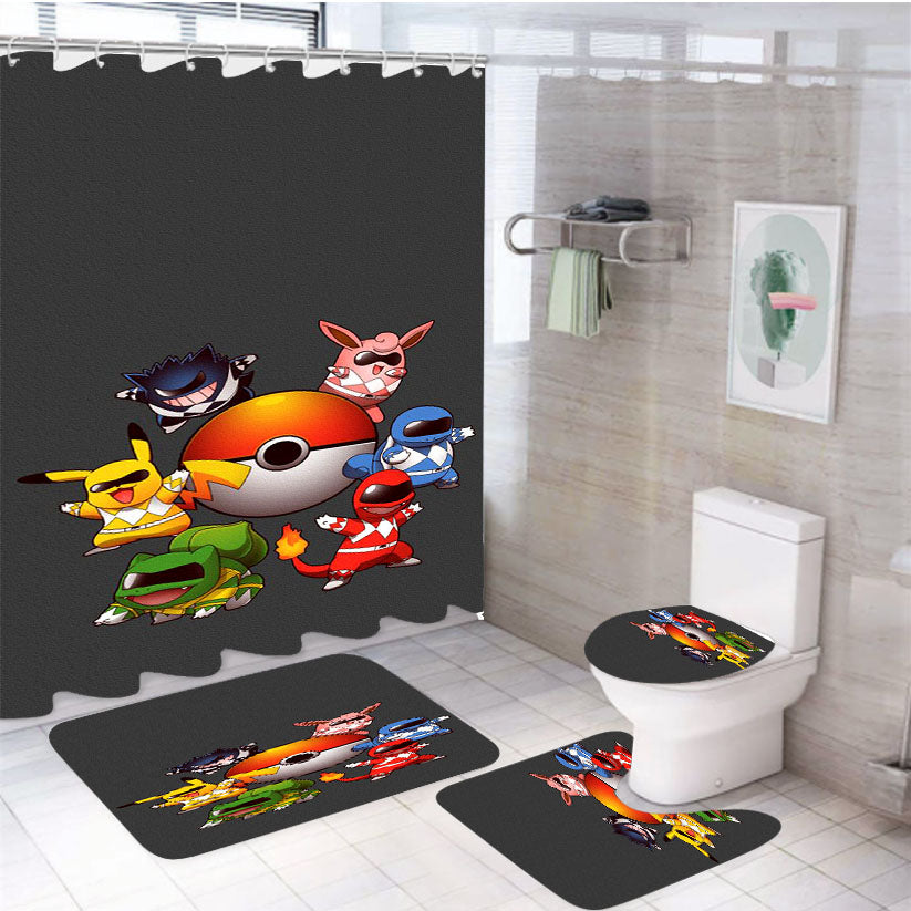 Pokemon Go Go Rangers 4Pcs Bathroom Set Shower Curtain