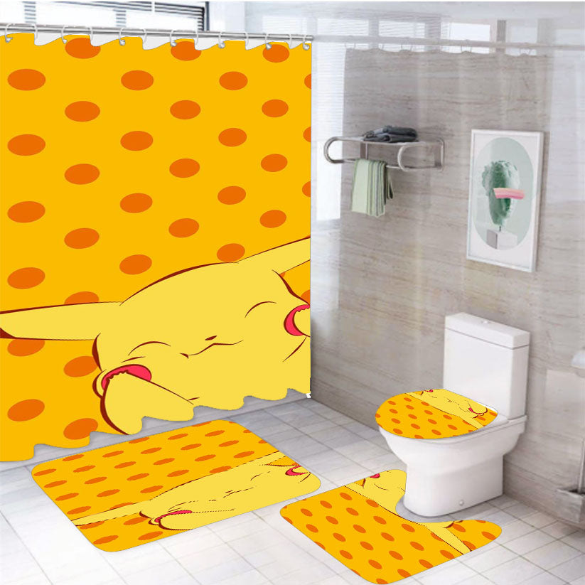 Pokemon Happy Pikachu 4Pcs Bathroom Set Shower Curtain