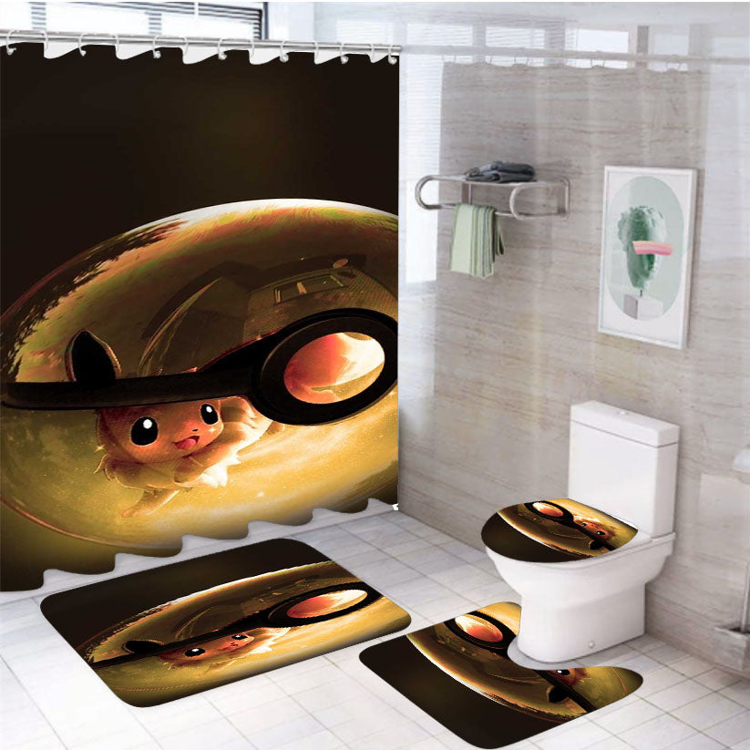 Pokemon In Ball 4Pcs Bathroom Set Shower Curtain