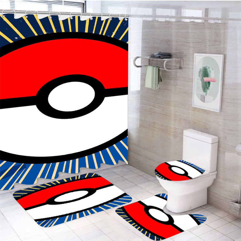 Pokemon Influence Poke Ball 4Pcs Bathroom Set Shower Curtain
