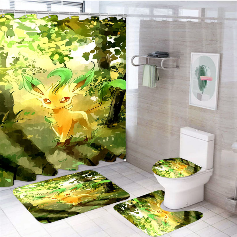 Pokemon Leafeon 4Pcs Bathroom Set Shower Curtain