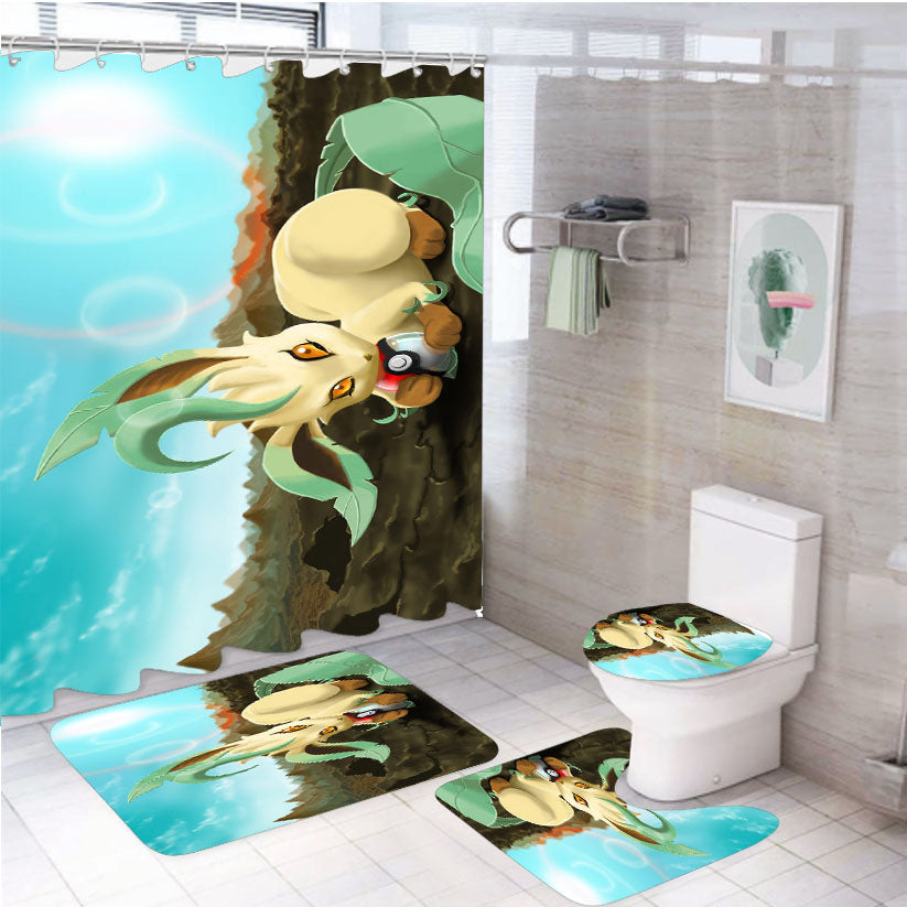 Pokemon Leafeon Pokeball 4Pcs Bathroom Set Shower Curtain