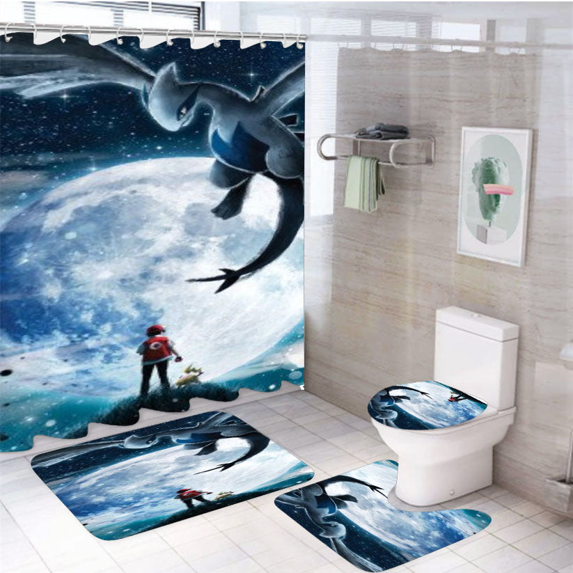Pokemon Legend Of The Moon 4Pcs Bathroom Set Shower Curtain