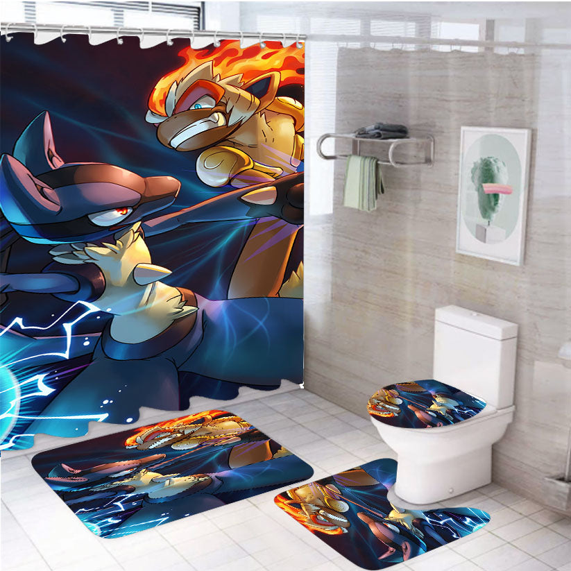 Pokemon Lucario Vs Infernape 4Pcs Bathroom Set Shower Curtain