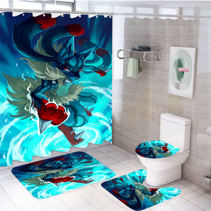 Pokemon Mega Lucario 4Pcs Bathroom Set Shower Curtain