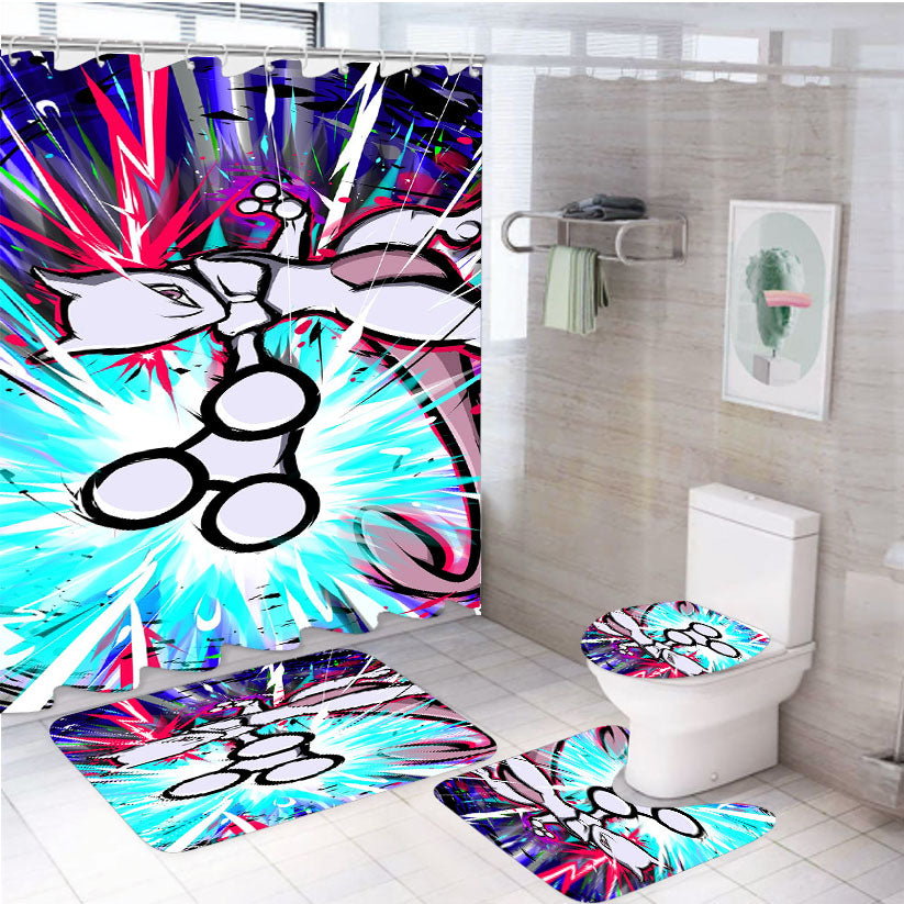 Pokemon Mewtwo Legendary Attacks 4Pcs Bathroom Set Shower Curtain