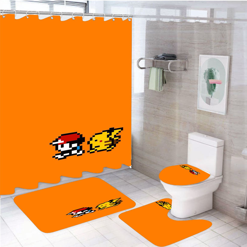 Pokemon Minimalist Pixel Art 4Pcs Bathroom Set Shower Curtain