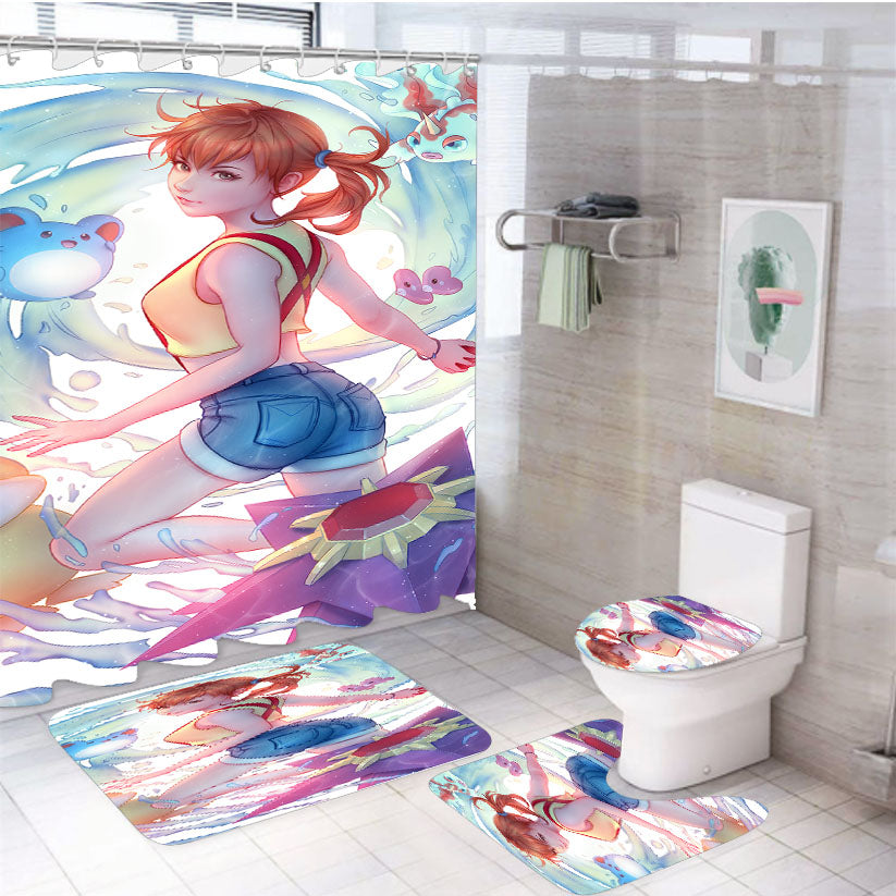 Pokemon Misty Art 4Pcs Bathroom Set Shower Curtain