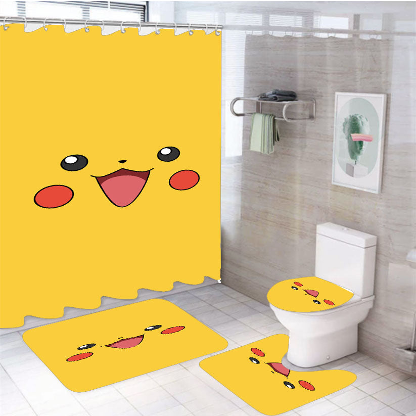 Pokemon Pikachu Happy Face 4Pcs Bathroom Set Shower Curtain