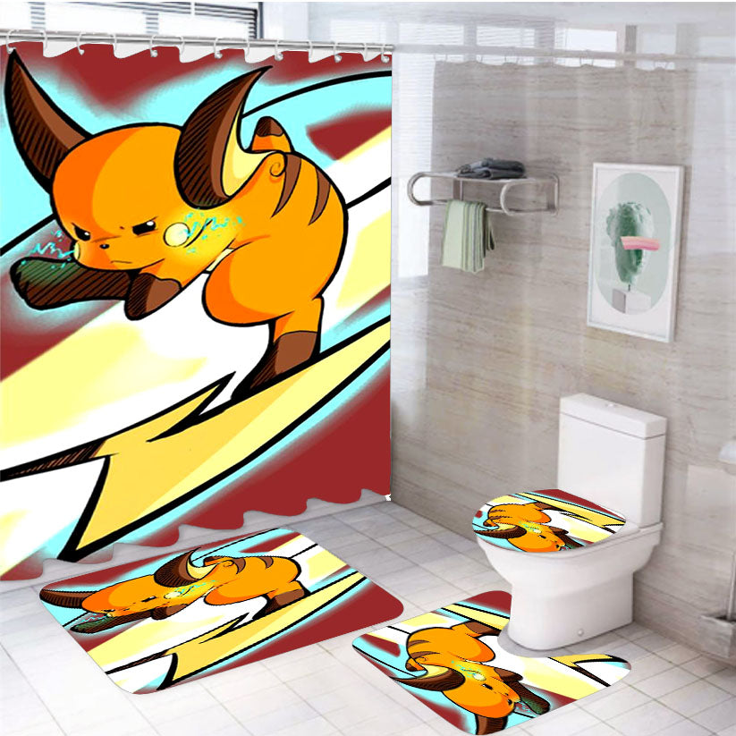 Pokemon Raichu Power 4Pcs Bathroom Set Shower Curtain