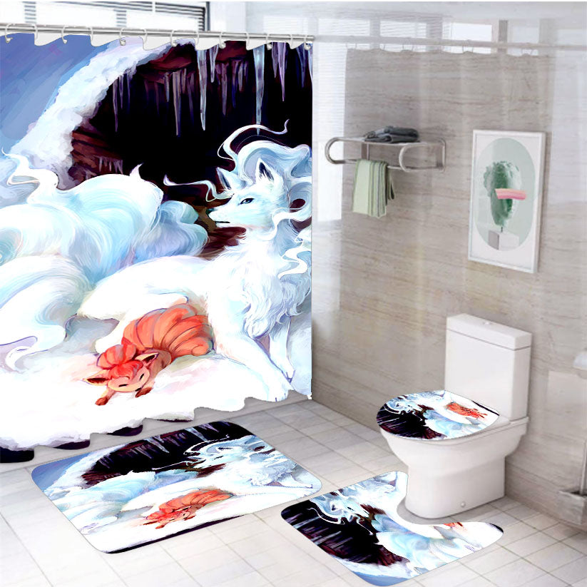 Pokemon Shiny Ninetales Alola Form 4Pcs Bathroom Set Shower Curtain