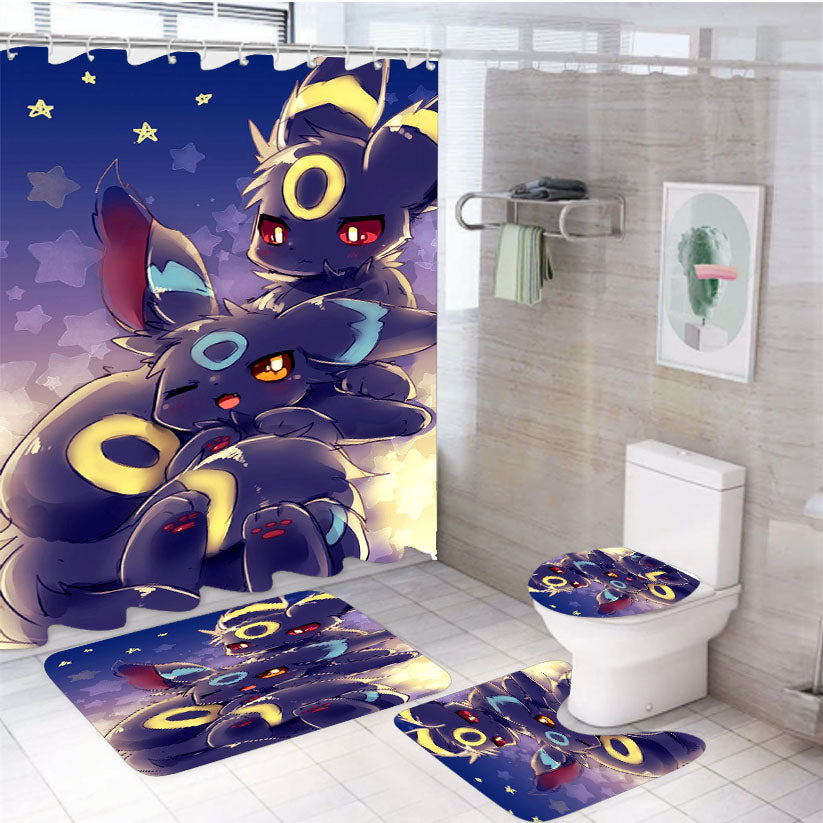 Pokemon Shiny Umbreon Doodle 4Pcs Bathroom Set Shower Curtain