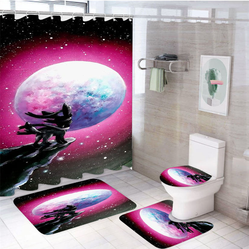 Pokemon Sylveon Under The Moon Art 4Pcs Bathroom Set Shower Curtain