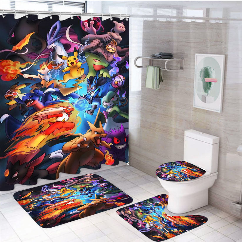 Pokemon Tournament Fanart 4Pcs Bathroom Set Shower Curtain