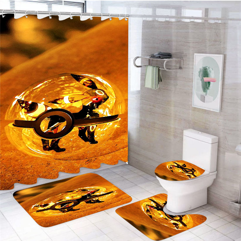 Pokemon Umbreon Pokebolas Canvas 4Pcs Bathroom Set Shower Curtain