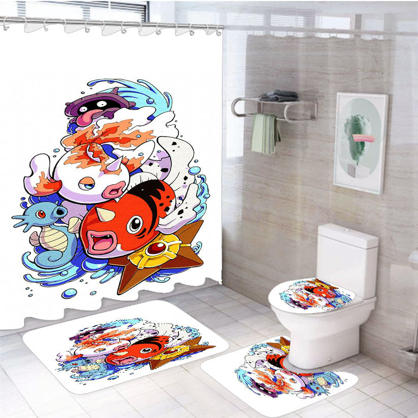Pokemon Water Element 4Pcs Bathroom Set Shower Curtain
