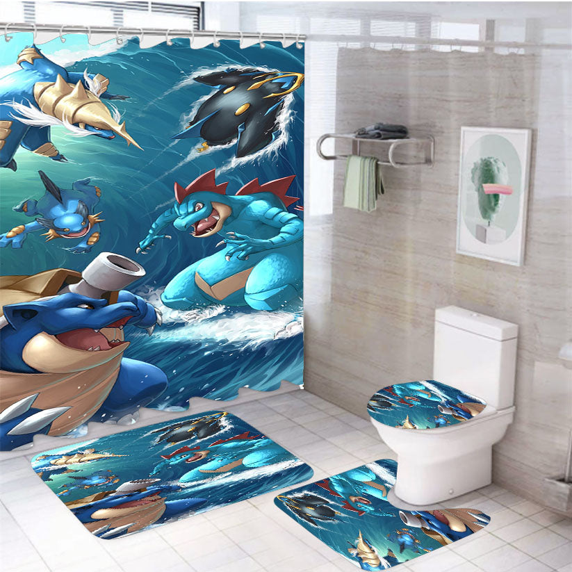 Pokemon Water Type Collections 4Pcs Bathroom Set Shower Curtain