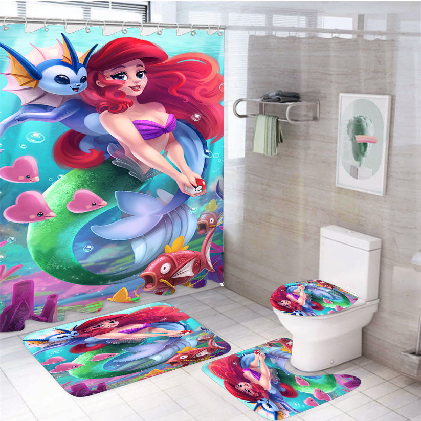 Pokemon With The Little Mermaid 4Pcs Bathroom Set Shower Curtain