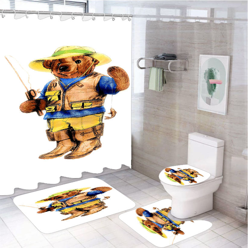Polo Bear Fishing 4Pcs Bathroom Set Shower Curtain