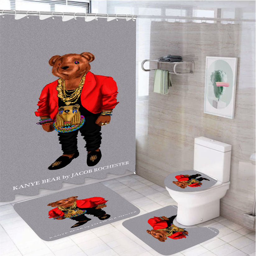 Polo Bear Kanye Bear Style Rapper 4Pcs Bathroom Set Shower Curtain