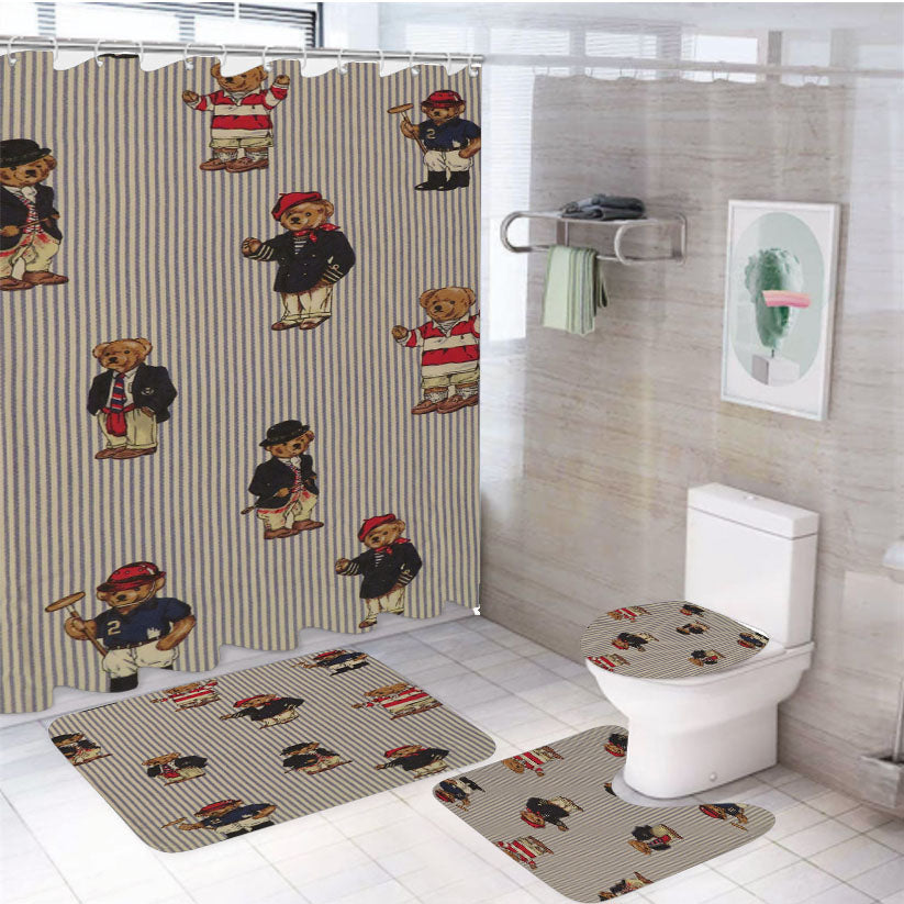Polo Bear Pattern Suit 4Pcs Bathroom Set Shower Curtain