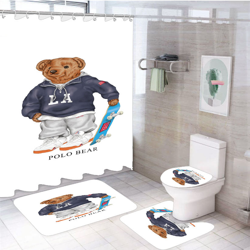 Polo Bear Skateboarding 4Pcs Bathroom Set Shower Curtain