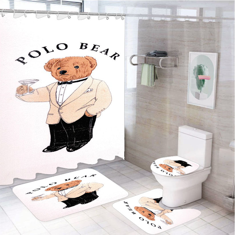 Polo Bear White Suit 4Pcs Bathroom Set Shower Curtain