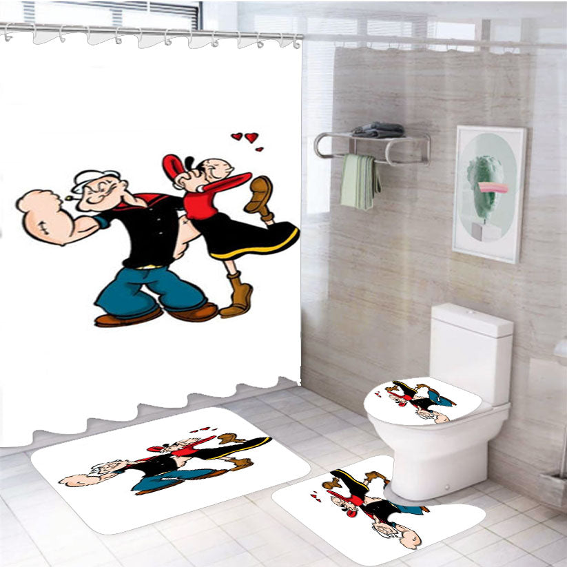 Popeye And Olive 4Pcs Bathroom Set Shower Curtain