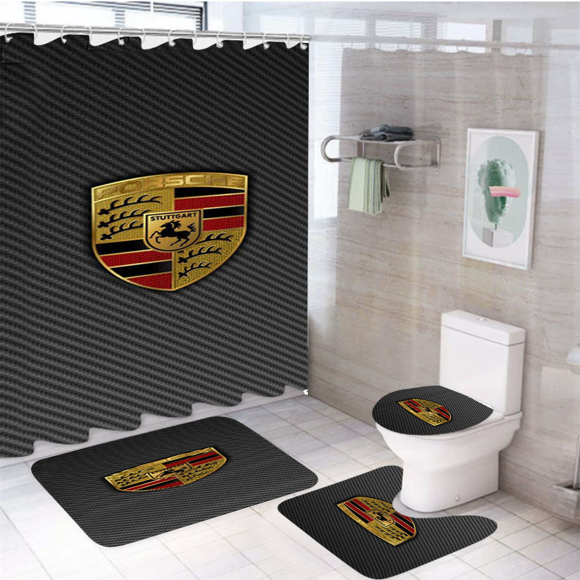Porsche Badge Logo 4Pcs Bathroom Set Shower Curtain