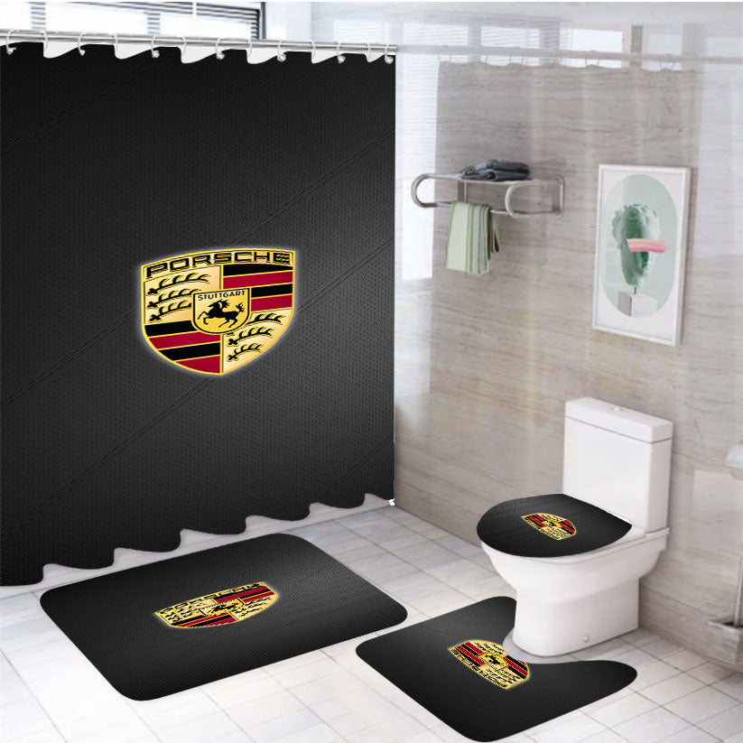 Porsche Logo Leather 4Pcs Bathroom Set Shower Curtain
