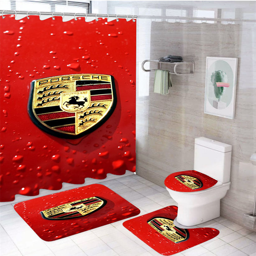 Porsche Logo Red 4Pcs Bathroom Set Shower Curtain
