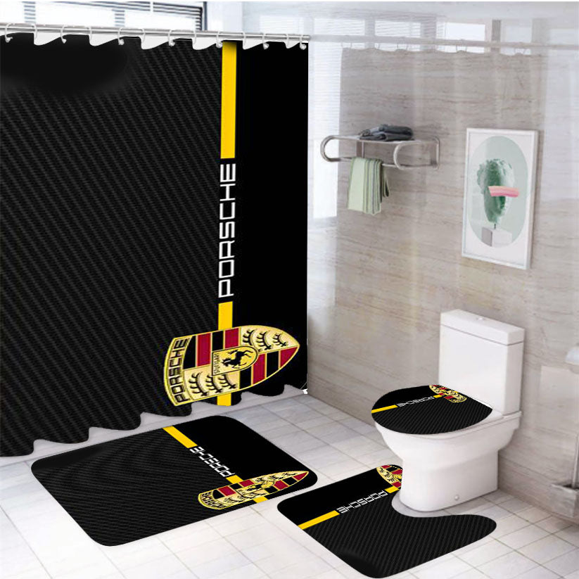Porsche Stripe Carbon 4Pcs Bathroom Set Shower Curtain