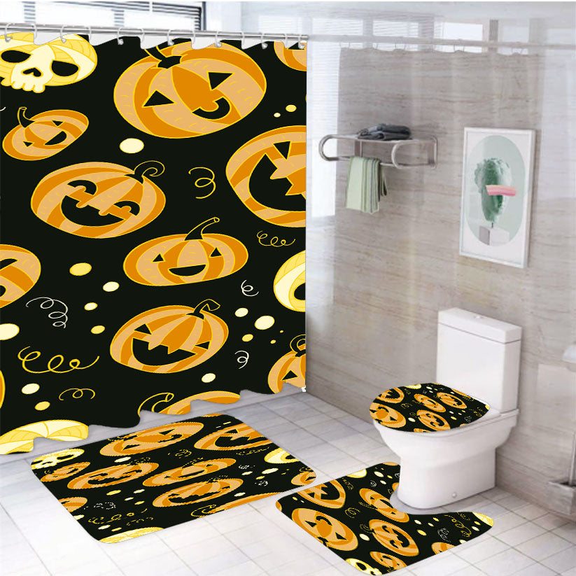 Pumpkins Pattern Halloween 4Pcs Bathroom Set Shower Curtain