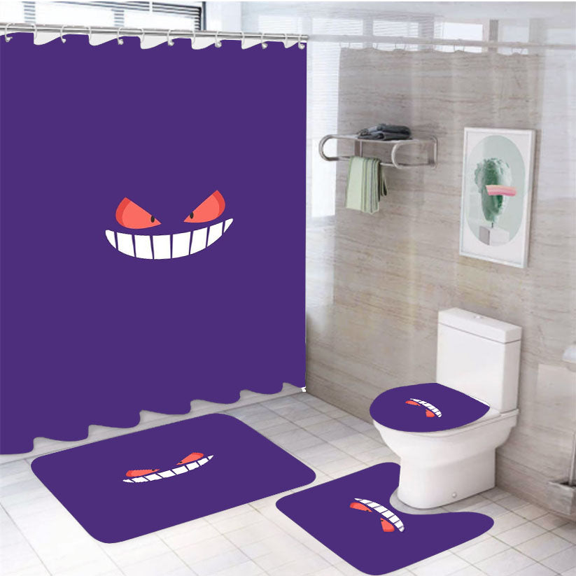 Purple Gengar Face Pokemon 4Pcs Bathroom Set Shower Curtain