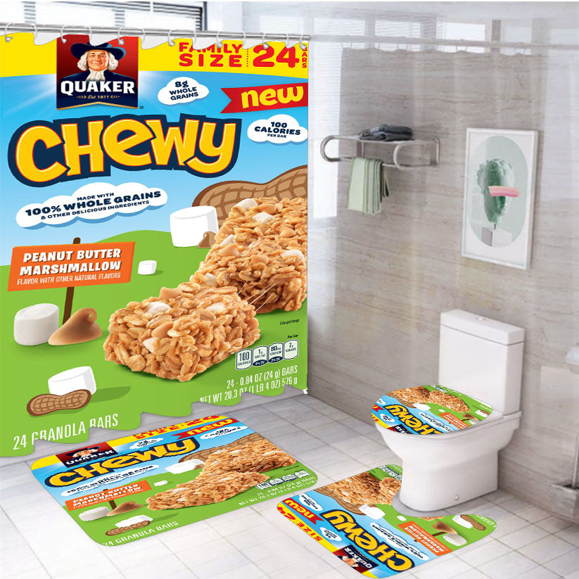 Quaker Chewy Granola Bars Peanut Butter Marshmallow 4Pcs Bathroom Set Shower Curtain