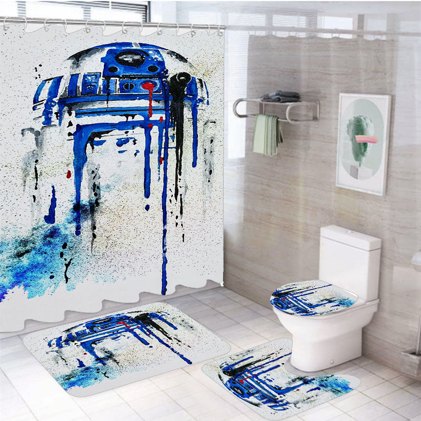 R2D2 Star Wars Paint 4Pcs Bathroom Set Shower Curtain
