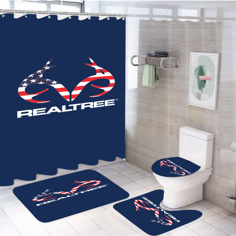Realtree American Flag 4Pcs Bathroom Set Shower Curtain
