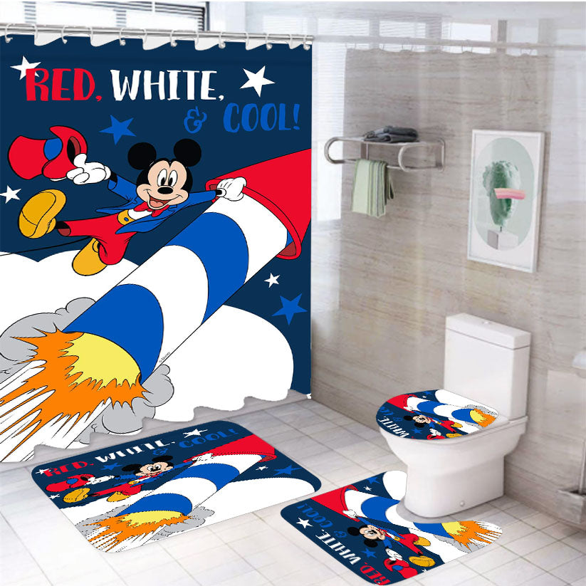 Red, White & Cool Mickey 4Pcs Bathroom Set Shower Curtain