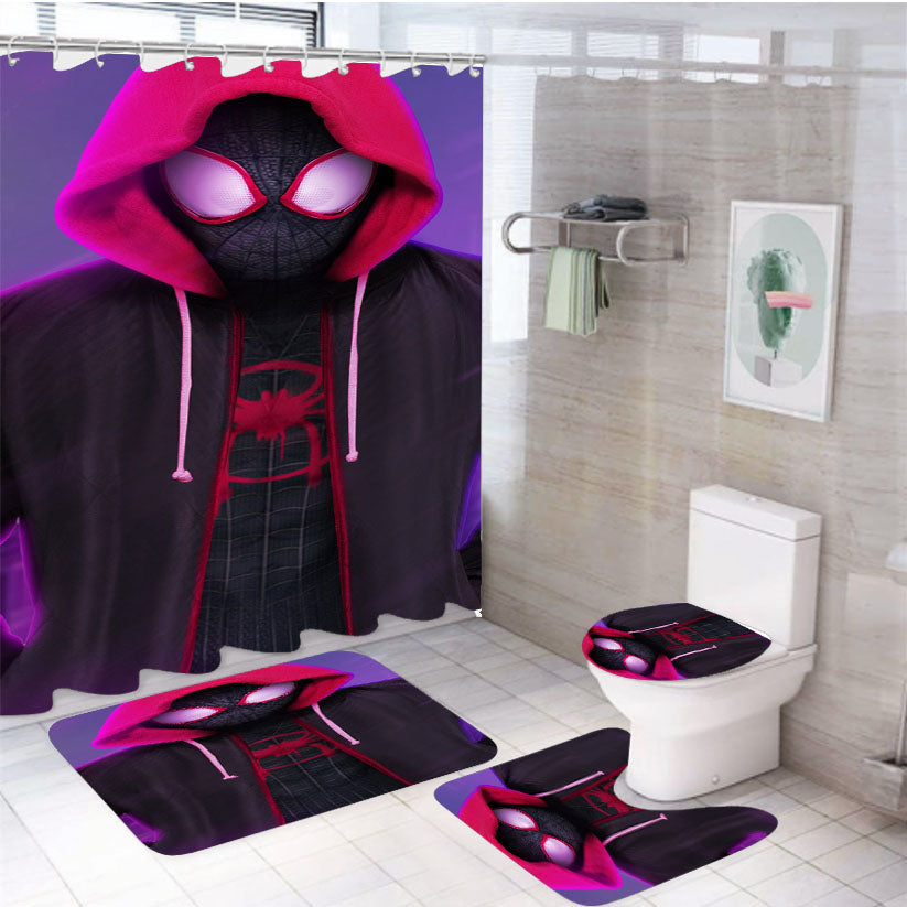 Red Black Spiderman Kid Hoodies Into The Verse 4Pcs Bathroom Set Shower Curtain