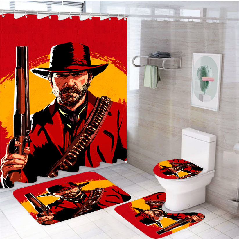 Red Dead Redemption Ii Arthur Morgan Illustration 4Pcs Bathroom Set Shower Curtain