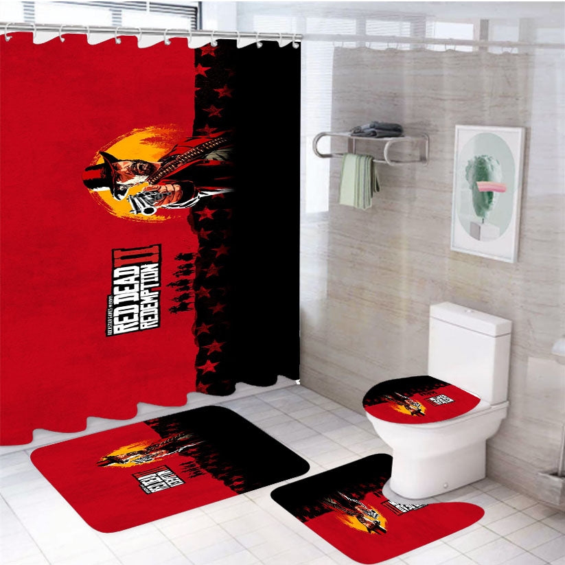 Red Dead Redemption Ii Games 4Pcs Bathroom Set Shower Curtain